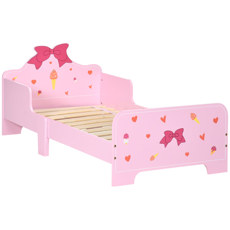 Cama para Crianças de 3-6 Anos 143x74x59cm Cama Infantil de Madeira com Barreiras de Proteção Carga Máxima 80kg Rosa