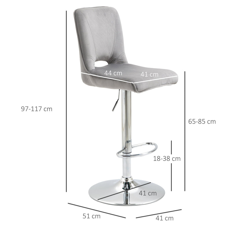 Conjunto de 2 Bancos de Bar Cadeiras Altas com Altura Ajustável e Giratórios com Estrutura de Metal e Apoio para os Pés 41x51x97-117cm Cinza