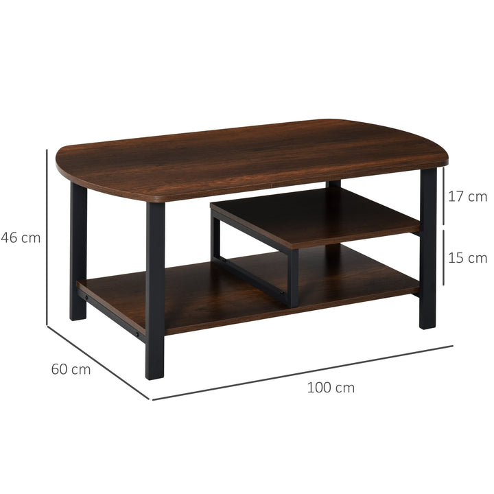 Mesa de centro com 3 prateleiras para sala Sala de estar Estilo vintage 100x60x46 cm Castanho rústico