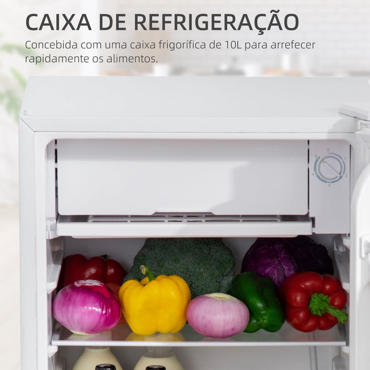 Mini Frigorífico 91L de Capacidade Frigorífico Elétrico Pequeno com Prateleira Ajustável Compartimento Congelador e Porta Reversível Silencioso 41dB 47,5x44,2x84cm Branco
