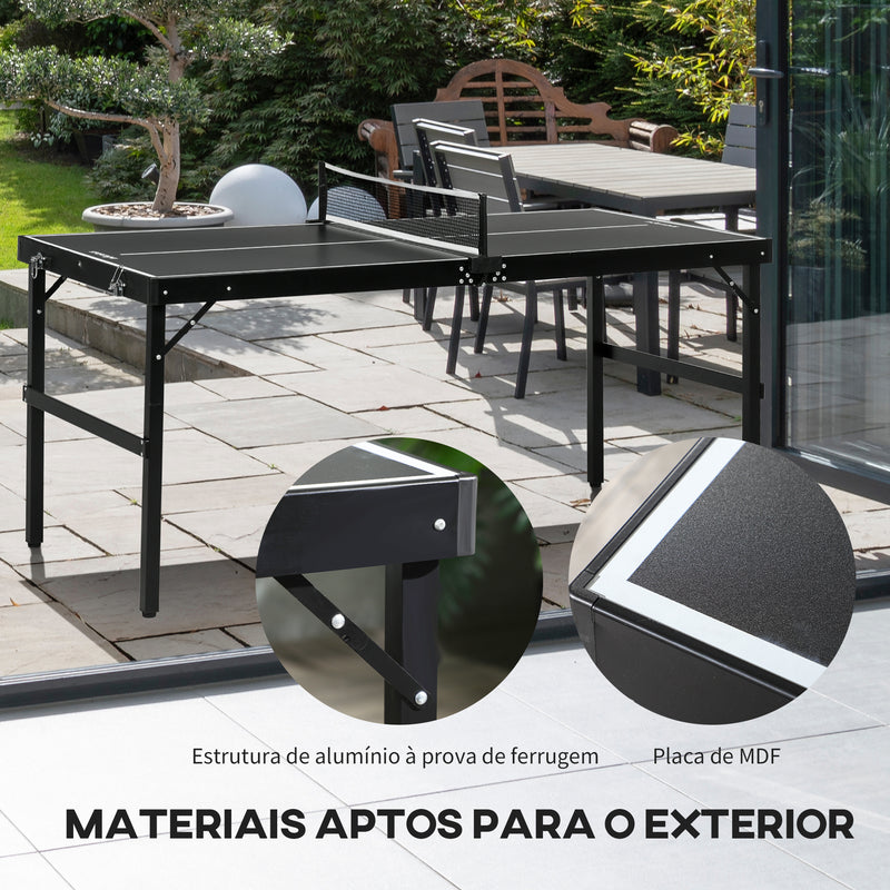 Mesa de Ping Pong Dobrável de Tamanho Médio com Estrutura de Alumínio Mesa de Ping Pong Portátil para Interior e Exterior 152x76x72 cm Preto