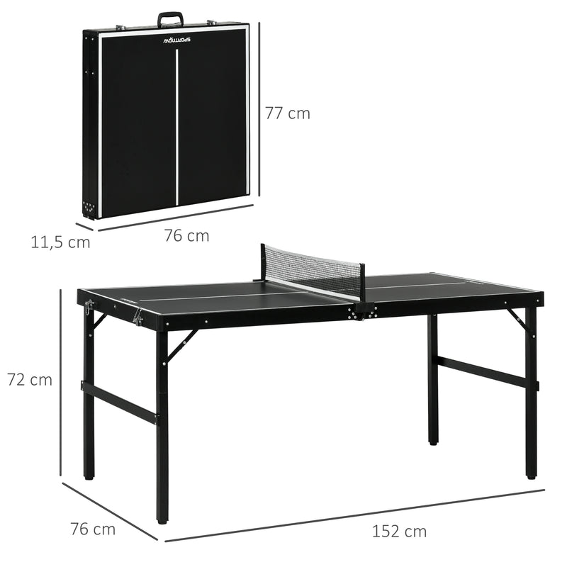 Mesa de Ping Pong Dobrável de Tamanho Médio com Estrutura de Alumínio Mesa de Ping Pong Portátil para Interior e Exterior 152x76x72 cm Preto