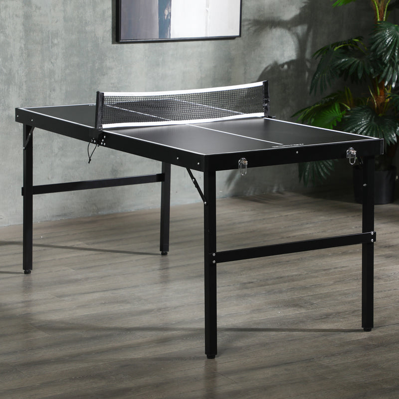 Mesa de Ping Pong Dobrável de Tamanho Médio com Estrutura de Alumínio Mesa de Ping Pong Portátil para Interior e Exterior 152x76x72 cm Preto