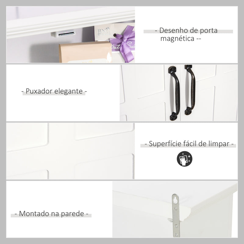 Armário de Parede para Casa de Banho Móvel Suspenso para Casa de Banho com 2 Portas e Prateleira Ajustável e Armazenamento Aberto 60x19,8x58 cm Branco