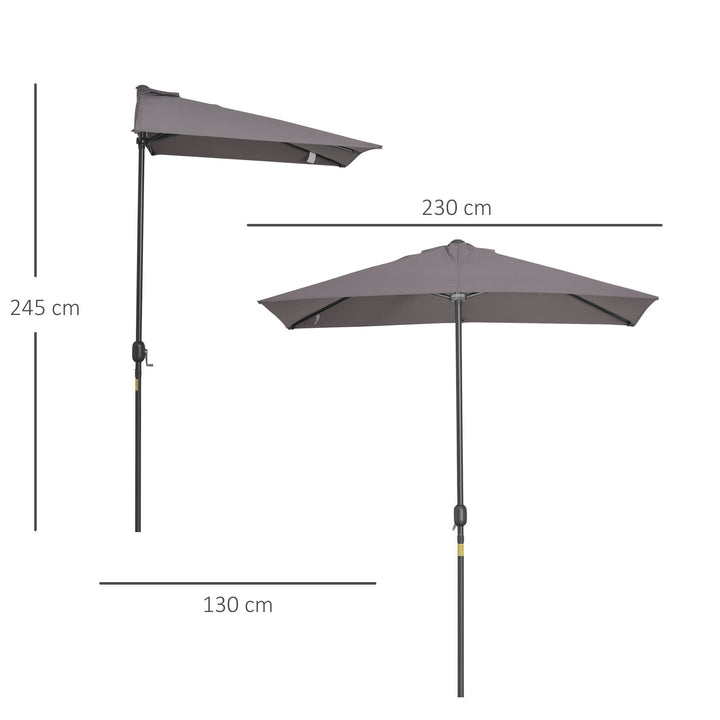 Chapéu de Sol Semicircular de Jardim Chapéu de Sol a Manivela Resistente à Água e Anti UV para Pátio Terraço 230x130x245cm Cinza