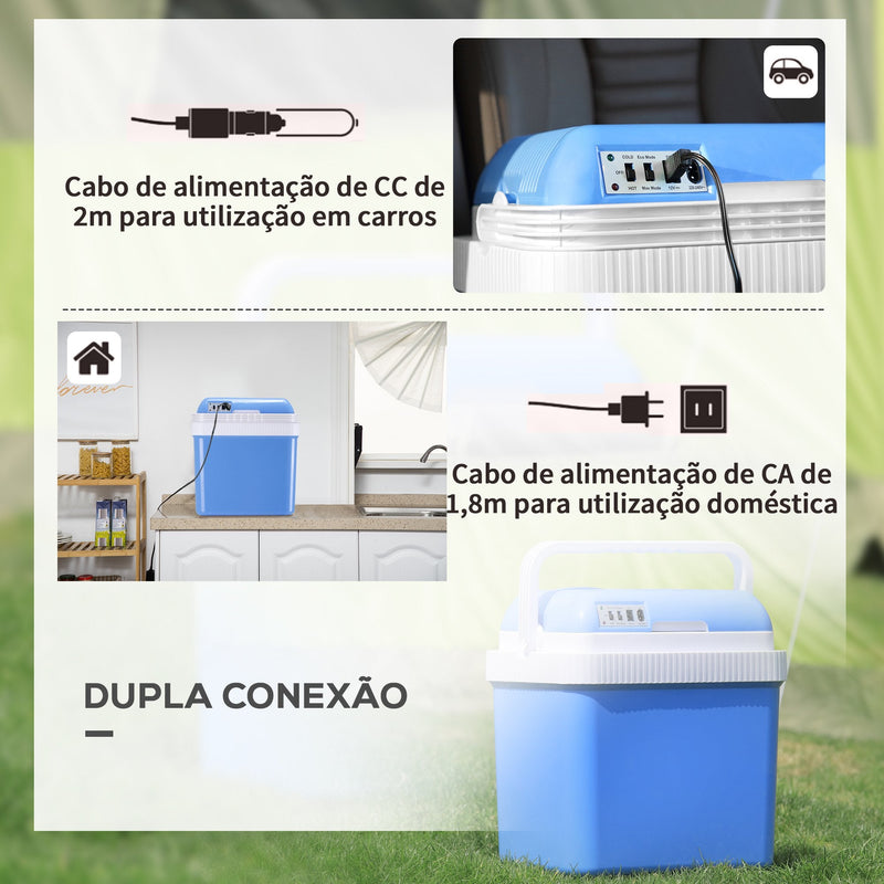 Frigorífico Termoelétrico Portátil 24L Frigorífico Elétrico para Carro com Função de Resfriamento e Aquecimento 220-240V/12V DC para Campismo Piquenique Viagens 40x30x43cm Azul