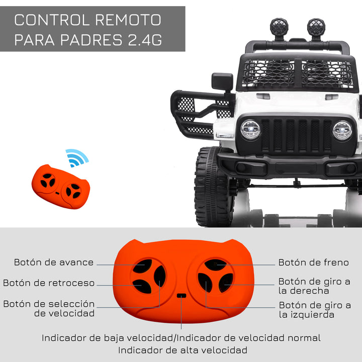 Carro Elétrico para Crianças acima de 3 anos Carro de Bateria 12V com 2 Motores Controle Remoto 2.4G Luzes Buzina Velocidade Ajustável Carga Máxima 30kg 100x65x72cm Branco