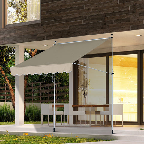 Toldo Portátil Pátio Varanda 3x1,5m Toldo Manual Dobrável de Alumínio Altura Regulável com Manivela para Terraço Jardim Bege