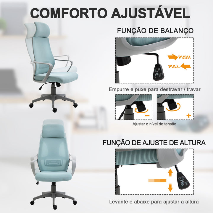 Cadeira de escritório ergonômica inclinável Altura ajustável 64x58x116-126 cm Azul