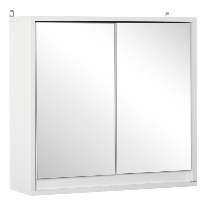Armário de Casa de Banho com Espelho Móvel Suspenso de Casa de Banho com Prateleira Interior Ajustável em 3 Níveis e 2 Portas 48x14,5x45 cm Branco