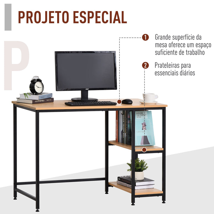 Mesa para Computador com 2 Prateleiras Pés Ajustáveis ??106x50x76 cm Cor Madeira