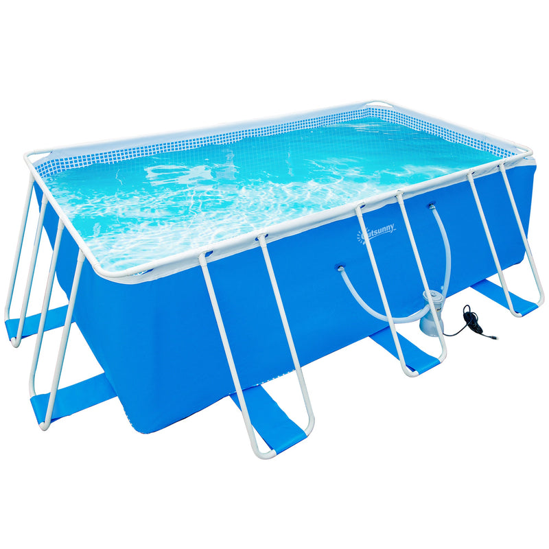 Piscina Desmontável Tubular 440x240x122cm Piscina Retangular de Exterior com Purificador 4.000L/H Mangueiras de Comprimento 100cm e Estrutura de Aço Azul