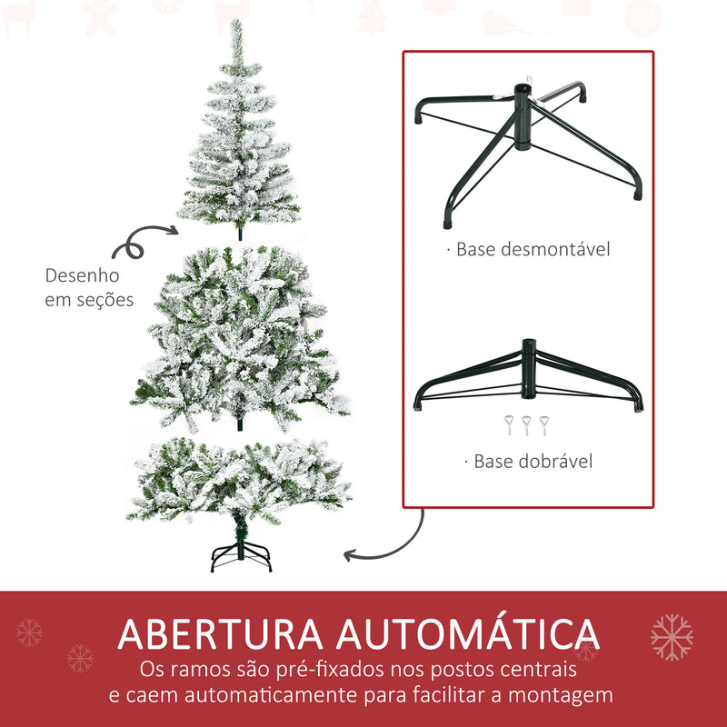 Árvore de Natal Artificial 180cm com Neve Ignífugo com 750 Ramos Folhas de PVC Base Dobrável e Suporte Metálico Decoração de Natal para Interiores Verde