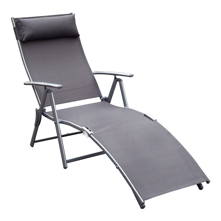 Dobrável Espreguiçadeira Encosto Ajustável para 7 Níveis com Travesseiro Resistente ao Textilene Relaxar na Piscina Exterior Terraço Camping 137x63,5x100,5 cm Aço