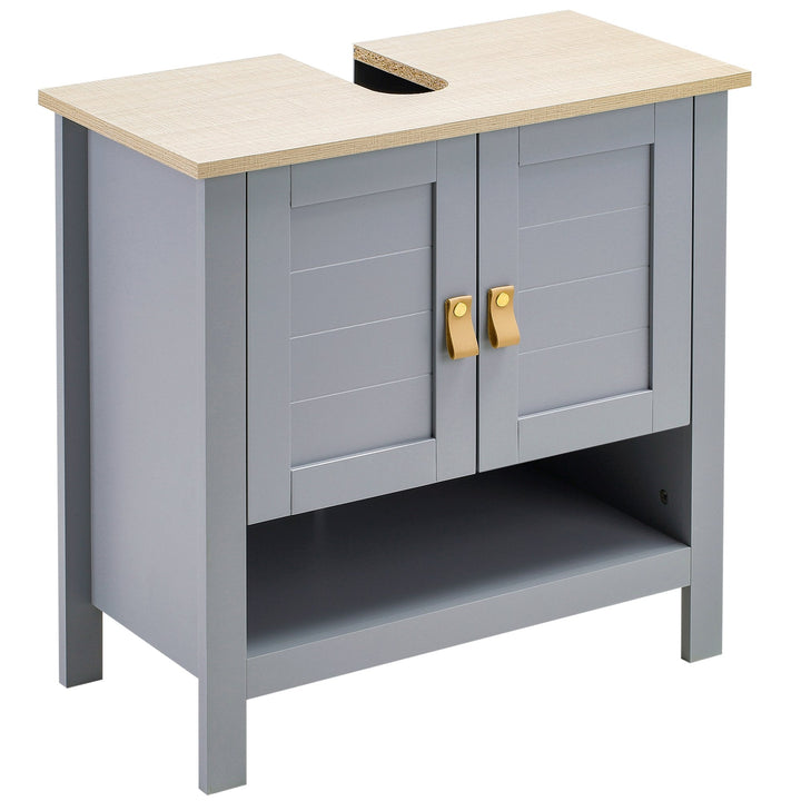 Armário compacto para sob a pia com 2 portas e prateleira interna ajustável Gabinete auxiliar para banheiro 60x30x60 cm Cinza