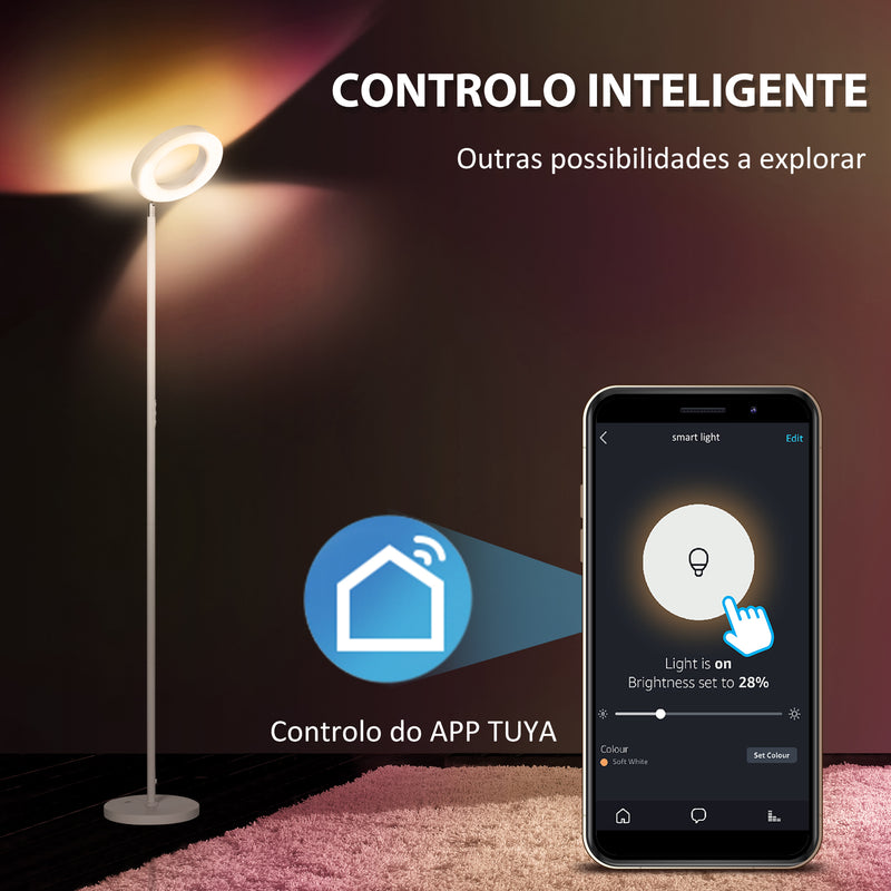 Candeeiro de Pé Inteligente com WiFi Candeeiro Moderno com LED Ajustável RGBCW Funciona com Alexa Assistente Google Ecrã Giratório 350° para Sala de Estar Dormitório Ø25x168cm Branco