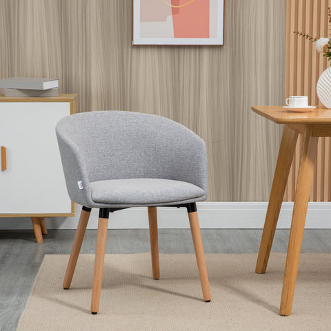 Cadeira de Sala de Jantar Cadeira Estofada em Linho Sintético com Apoio para os Braços e Pés de Madeira para Escritório Dormitório Carga 120kg 57x56x72cm Cinza