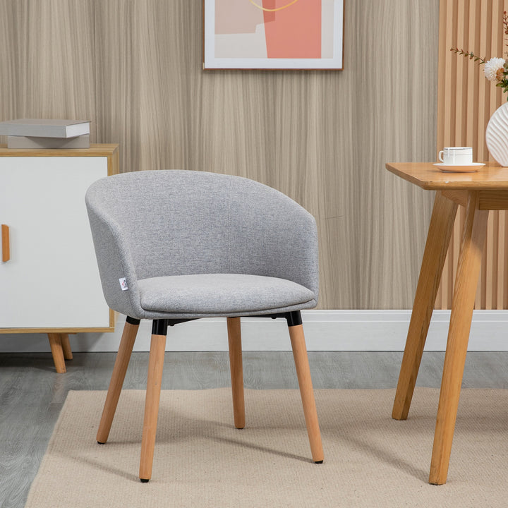 Cadeira de Sala de Jantar Cadeira Estofada em Linho Sintético com Apoio para os Braços e Pés de Madeira para Escritório Dormitório Carga 120kg 57x56x72cm Cinza