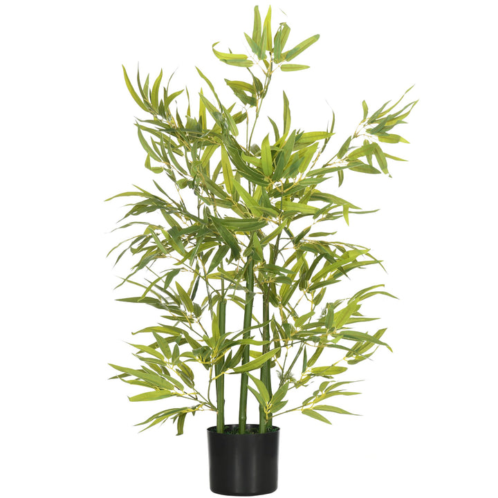 Planta Artificial de Bambu com Vaso 90cm Bambu Artificial com 504 Folhas Realistas Decoração para Sala de Estar Exterior Ø15x90 cm Verde
