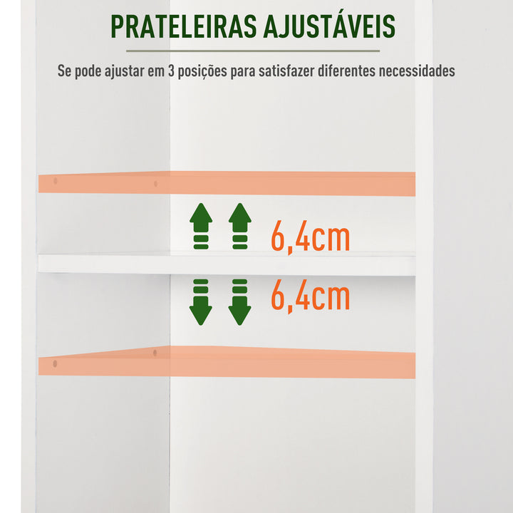 Coluna Casa de Banho com 1 Porta 3 Prateleiras Abertas e Prateleira Interior Ajustável Móvel Auxiliar de Armazenamento para Sala de Estar Dormitório 34x20x165cm Branco