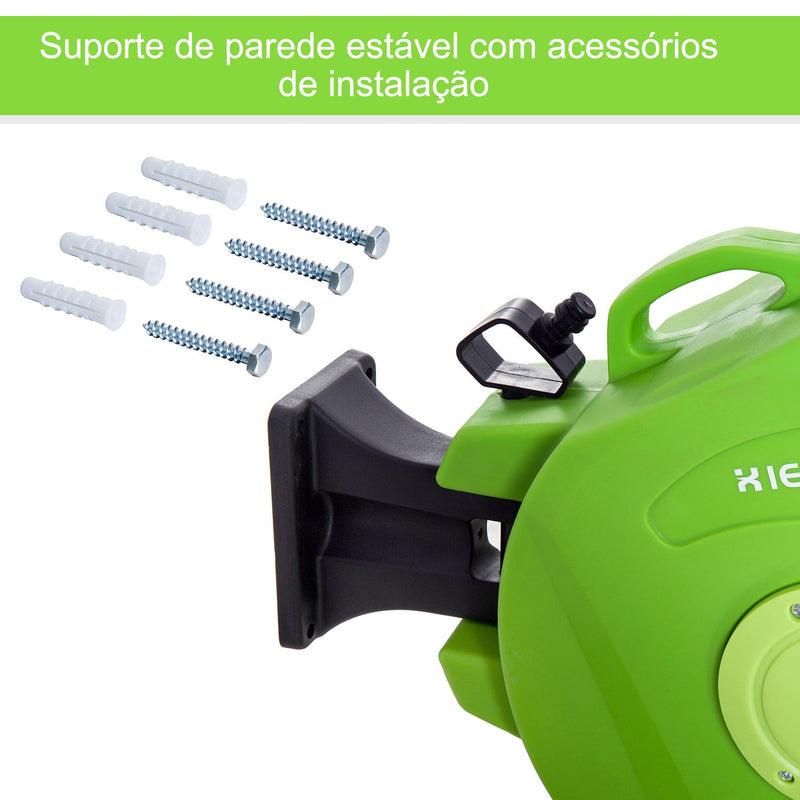 Mangueira Carretel 15 m com Base de Parede Pistola de Pulverização para o Jardim Terraço