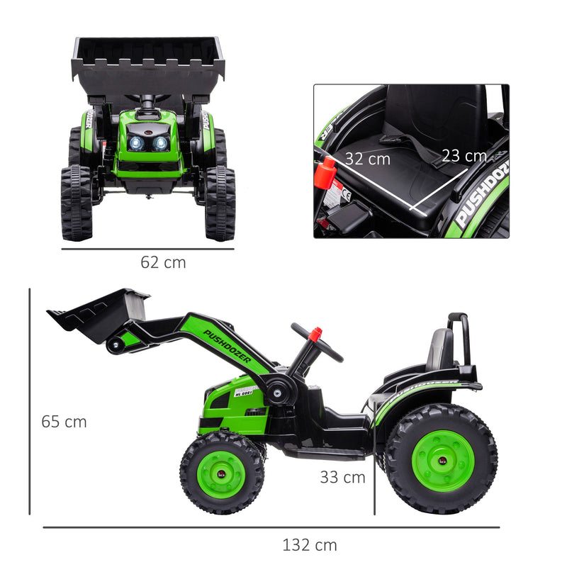 Trator Escavadeira Elétrica para Crianças acima de 3 Anos Veículo Infantil com Pá Bateria 6V Música e Luzes 132x62x65 cm Preto e Verde
