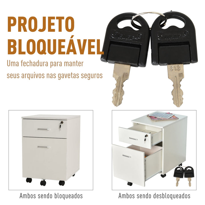 Gaveta com Rodas para Escritório 2 Gavetas com Espaço para A4 40x49x58 Branco