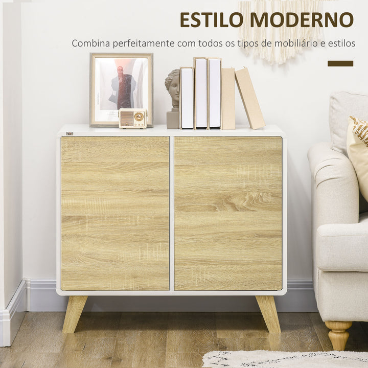 Aparador de Sala de Estar Moderno Buffet de Sala de Jantar com Portas de Abertura a Pressão e Prateleiras Ajustáveis para Dormitório 80x40x70cm Branco e Carvalho