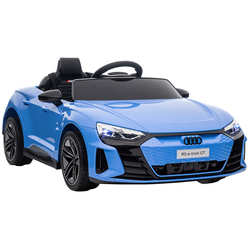 Carro Elétrico AUDI RS E-Tron GT para Crianças de 3-6 Anos Carro de Bateria 12V com 2 Motores Controlo Remoto Faróis LED Buzina Música USB e Abertura de Porta 3-5km/h 103x58x41cm Azul