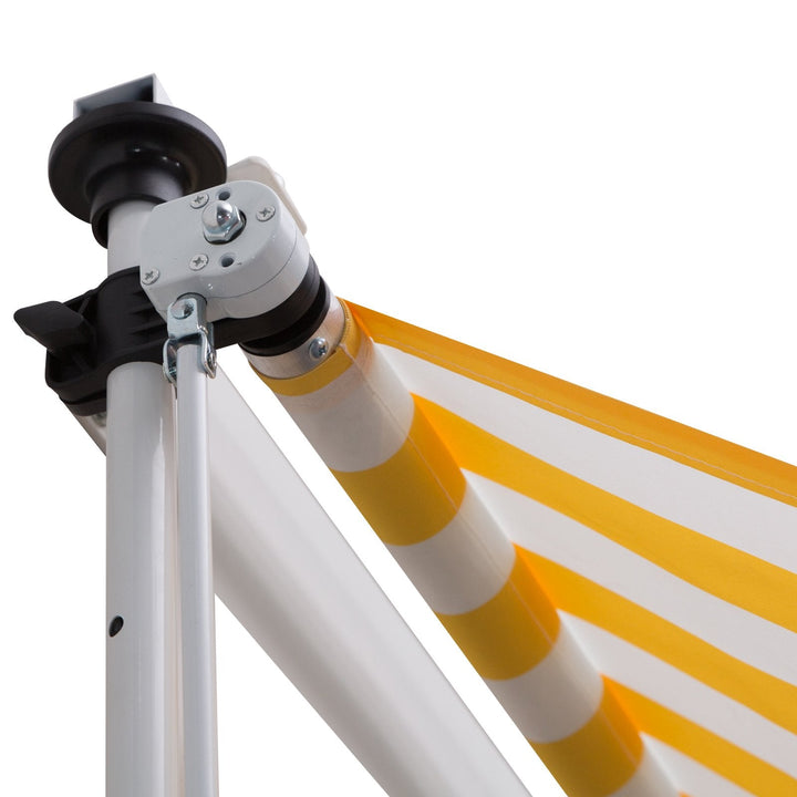 Toldo Portátil Pátio Varanda 3x1,5m Toldo Manual Dobrável de Alumínio Altura Regulável com Manivela para Terraço Jardim Amarelo e Branco