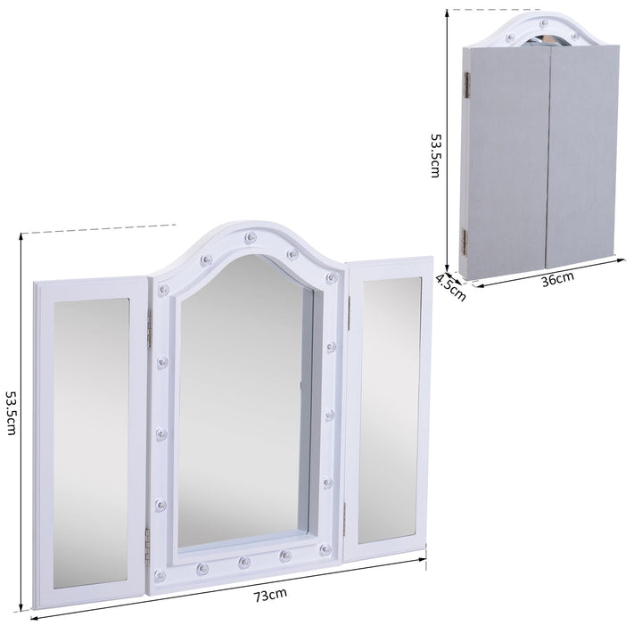 Espelho de Maquilhagem com Luz LED Dobrável Espelho Triplo de Mesa Presente Original para Mulher, 73x53,5x4,5cm