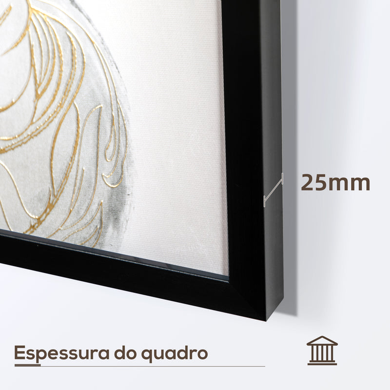 Pintura em Lona de Buda 83x83cm com Textura Dourada Impressão Artistica Quadro de Parede para Decoração em Dormitório Sala de Estar Cozinha Multicor