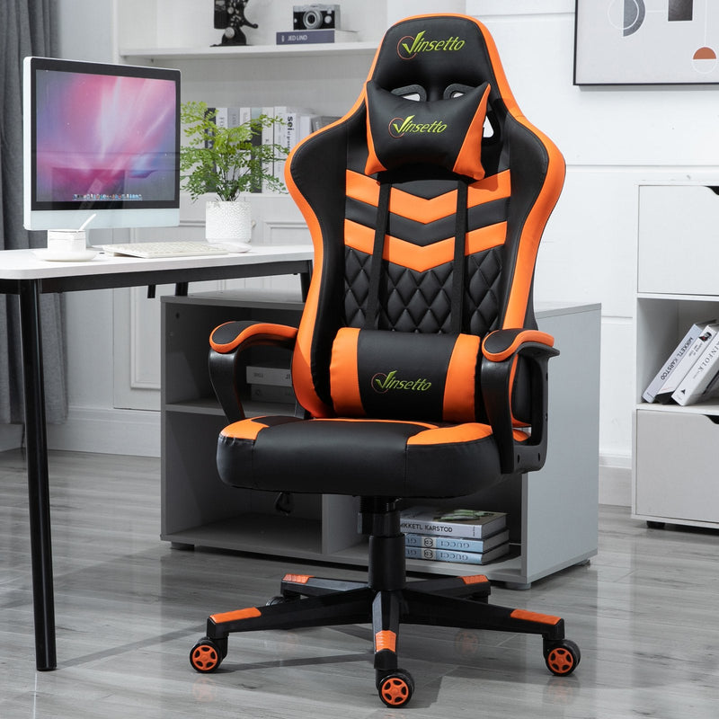 Cadeira gaming para escritório Ergonômico Altura ajustável basculante com apoio de cabeça e almofada lombar 61x70x121-129 cm laranja