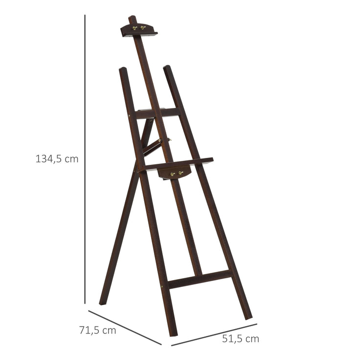 Cavalete para Pintura de Madeira Inclinável 90° com Suporte Tripé e Pincel 51,5x71,5x134,5cm Marrom