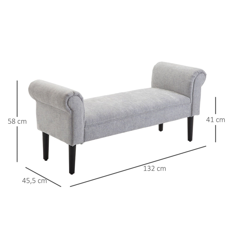 Banco de Pé de Cama Banco com Assento Acolchoado e Pés de Madeira para Dormitório Entrada 132x45,5x58cm Cinza