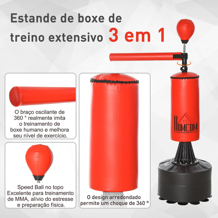 Saco de perfuração em pé com barra giratória e Bola de punção 360 ° para adultos e crianças 88x48x155-205 cm Preto e vermelho