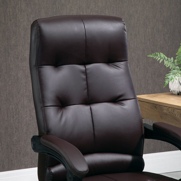 Cadeira de escritório ergonômica giratória com função de inclinação altura ajustável Apoio de braço e apoio para os pés em couro sintético 65x65x114-124 cm marrom
