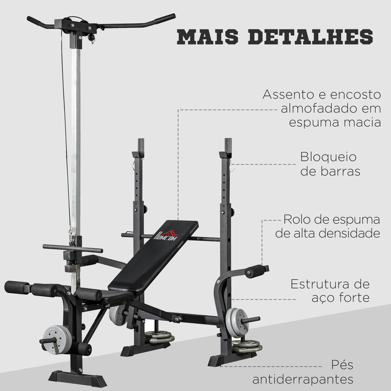 Banco de Pesos Multi Funcional Banco de Musculação Ajustável em 6 Posições para Treinamento de Corpo Inteiro em Ginásio Casa Carga Máxima 150kg 180x134x200cm Prata e Preto