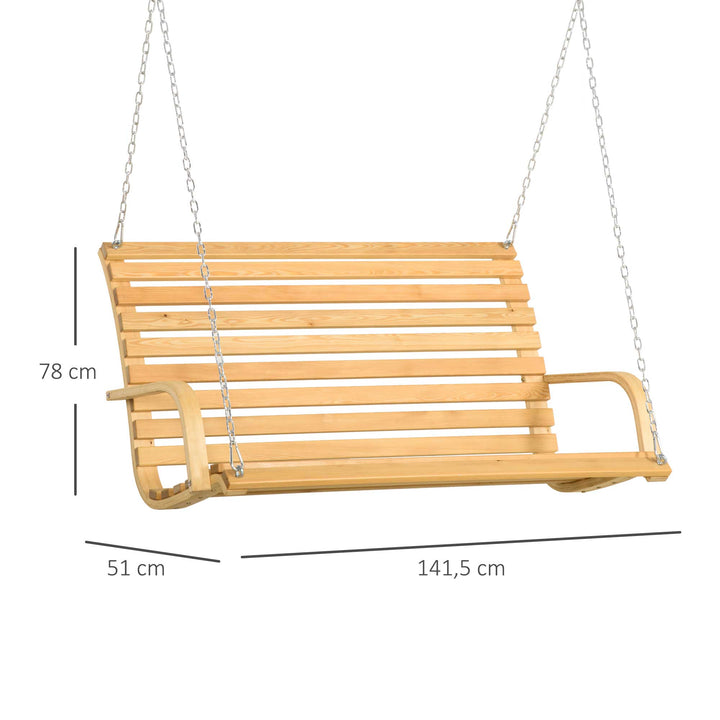 Banco Baloiço de Madeira de 2 Lugares Baloiço Suspenso Carga Máxima 250kg para Jardim Terraço Balcão Exterior 141,5x51x78cm Natural