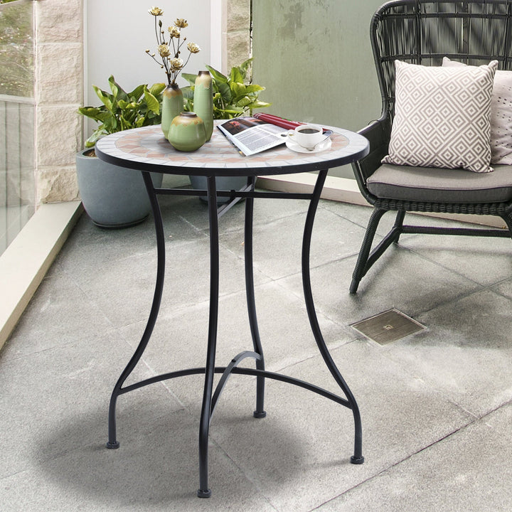 Mesa de Jardim Mesa Mosaico Cerâmica e Redonda Mesita de Café para Varanda Terraço F60x71cm