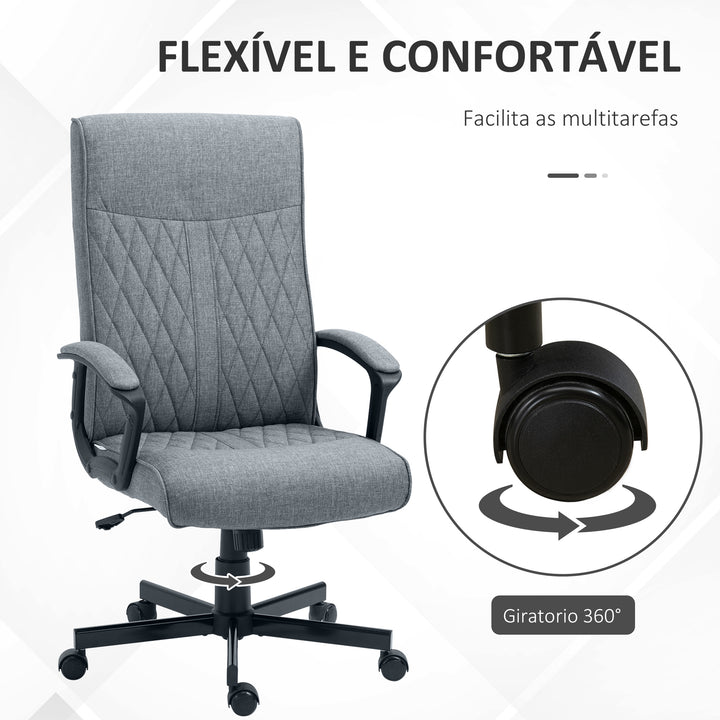 Cadeira de Escritório Giratória 360° Cadeira de Escritório com Encosto Alto Altura Ajustável e Função de Inclinação para Escritório Carga 120kg 65x65x102-112,5cm Cinza Escuro