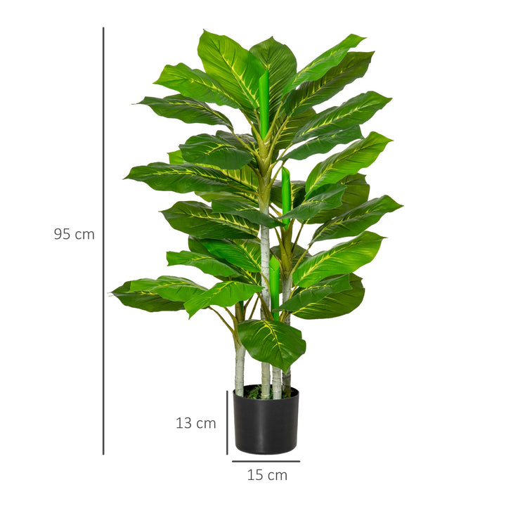 Planta Artificial de 95cm com 33 Folhas Realistas em Vaso de Cimento Planta Imitação Folha Perene Interior e Exterior para Decoração Verde