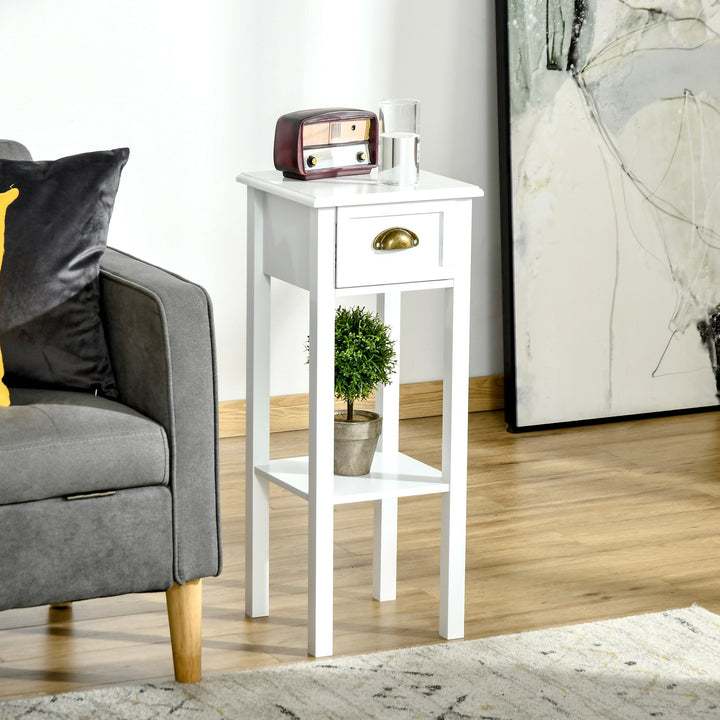 Mesa Auxiliar Mesa de Cabeceira com Gaveta e Prateleira de Armazenamento Estilo Moderno para Sala de Estar Dormitório 30x30x75cm Branco