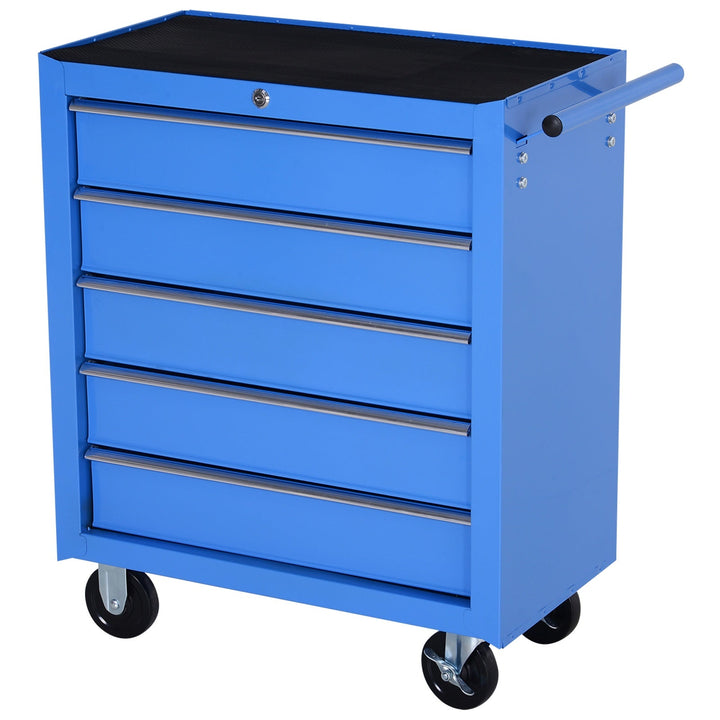 Carrinho de ferramentas metálico 5 gavetas e 4 rodas - azul
