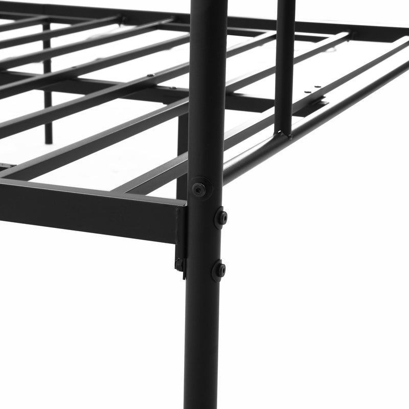 Estrutura de Cama Dupla de Metal para Colchão 150x200cm com Cabeceira e Pés de 31cm Estrutura de Cama de Casa com Espaço em Baixo de Armazenamento 158x211x106cm Preto