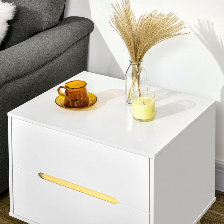 Mesa de Cabeceira com 2 Gavetas e Pés de Madeira Mesa de Cabeceira para Dormitório Escritório Estilo Moderno 50x40x50,5cm Branco