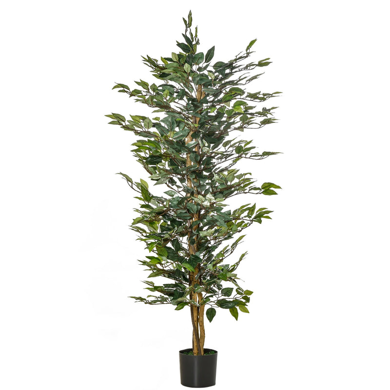 Outsunny Planta Artificial Ficus no Vaso Altura 150cm Planta Artificial Decorativa com 1008 Folhas Realistas Planta Artificial para interior e Exterior Sala de Estar Escritório Verde