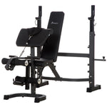 Banco de Musculação Multifuncional Banco de Pesos com Encosto Inclinável e Suporte de Barras com Altura Ajustável para Treinamento do Corpo Completo 187x140x117-136cm Preto