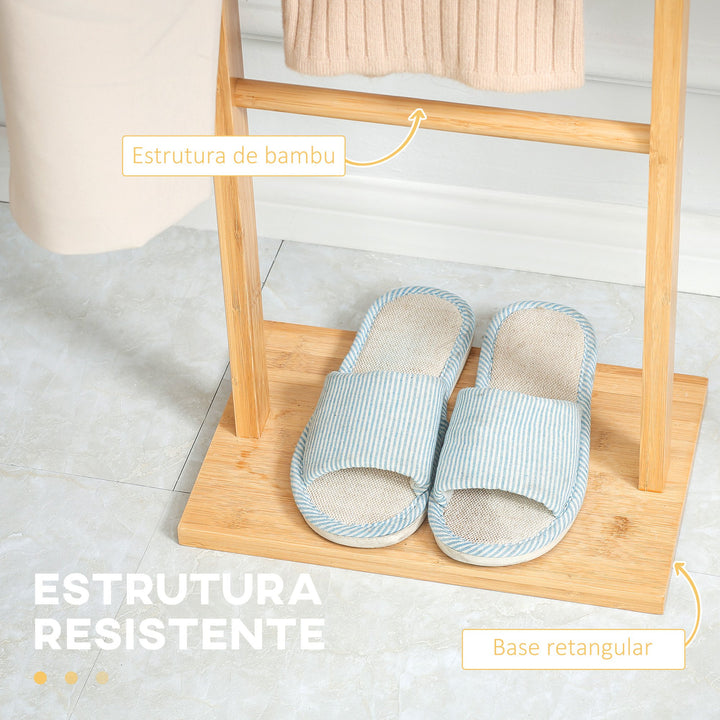 Cabide de Pé de Bambu Cabide de Pé para Roupas com 2 Ganchos e 3 Barras Suspensas para Entrada Corredor Dormitório Estilo Moderno 36x24x168cm Madeira
