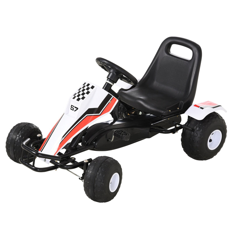 Go Kart a Pedais para Crianças acima de 3 Anos Carro de Pedais Infantil com Assento Ajustável e Freio de Mão 104x66x57cm Branco e Preto